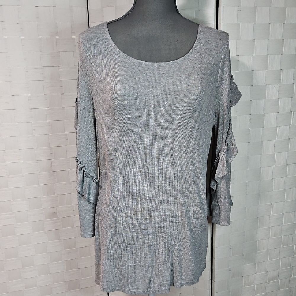 a.n.a Silver Metalic Scoopneck Knit Top